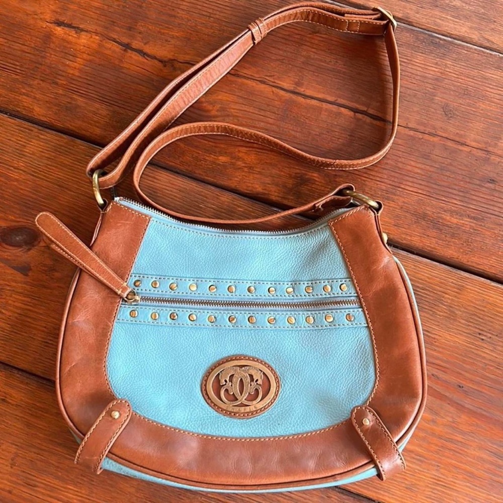 Sharif turquoise and brown leather saddle bag crossbody bag
